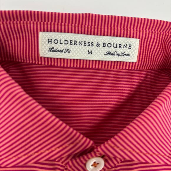 Holderness & Bourne Medium Pink Striped Short Sleeve Golf Polo Shirt - Picture 2 of 6